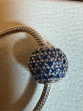 Authentic Essence Pandora PEACE Pavé Blue  Cz Charm Silver